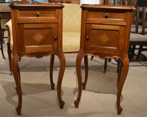 fig 1. A Good Pair Of Walnut French Antique Bedside Cabinets/Cupboards
