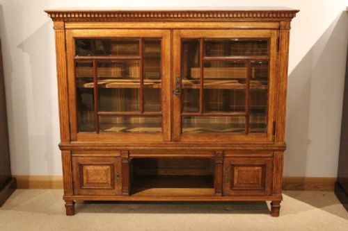 fig 1. An Oak Late Victorian Period Antique Bookcase By Maple & Co