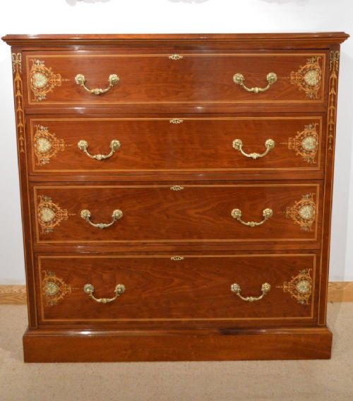 A Superb Large Mahogany Inlaid Victorian Period Chest of Drawers