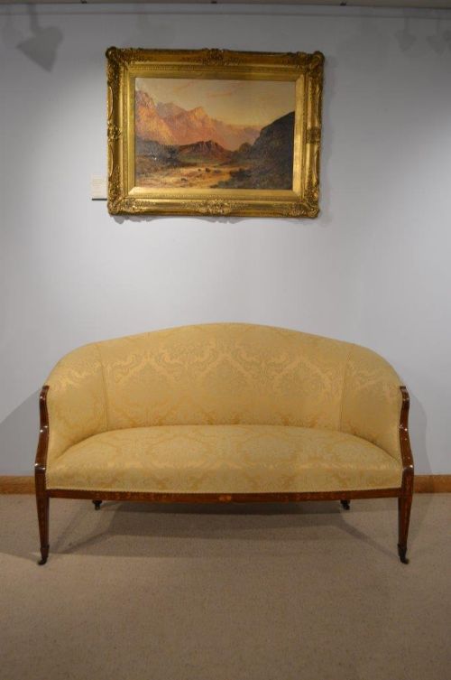 fig 1. A Beautiful Hepplewhite Style Edwardian Period Camel Back Sofa/Settee