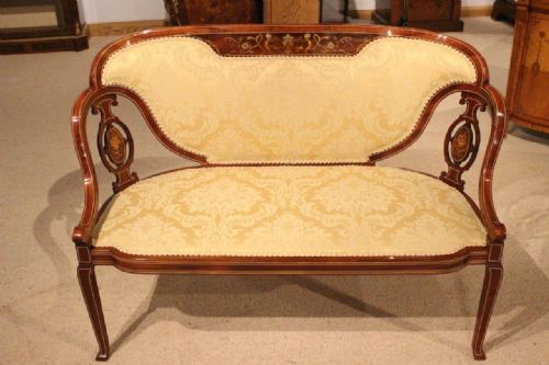 A Stunning Quality Marquetry Inlaid Edwardian Period Antique Settee/sofa
