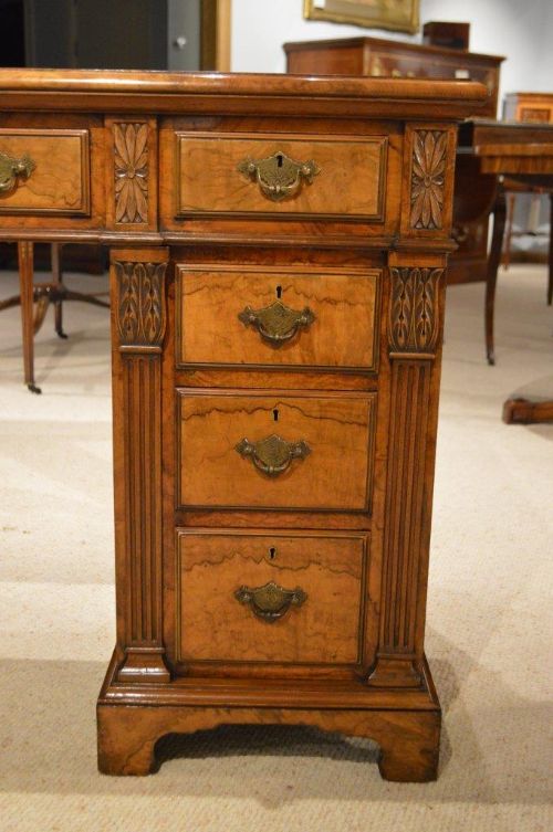 fig 1. A Beautiful Burr Walnut Late Victorian Period Antique Pedestal Desk