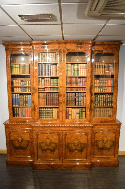 A Stunning Quality Burr Walnut Victorian Period Breakfront Bookcase