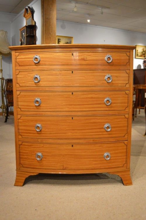 fig 1. A Superb Quality Satinwood Edwardian Period Bow Front Antique Chest Of Drawers