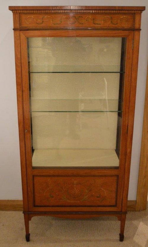 A Satinwood & Marquetry Inlaid Edwardian Period Display Cabinet