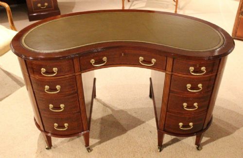 A Beautiful Mahogany Late Victorian Period Kidney Shaped Desk