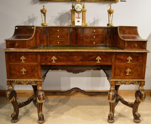 fig 1. A Superb Burr Walnut & Parcel Gilt Edwardian Period Carlton House Desk