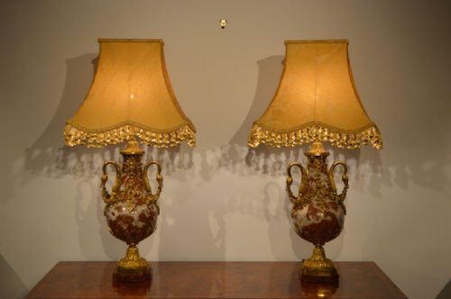A Good Pair of Late 19th Century French Marble & Ormolu Lamps (Converted)