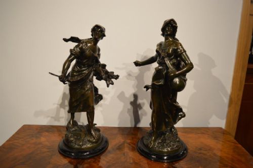 A Pair of Cast Bronze Late 19th Century Figures of Maidens