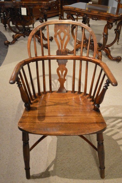 A Yew Wood Mid 19th Century Windsor Arm Chair