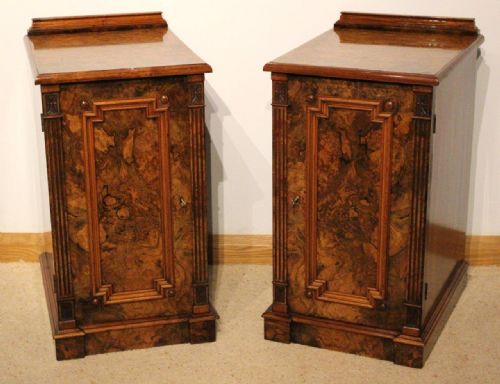 A Good Pair of Burr Walnut Victorian Period Antique Bedside Cabinets