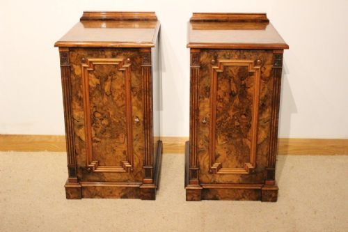 fig 1. A good Pair Of Burr Walnut Victorian Period Antique Bedside Cabinets