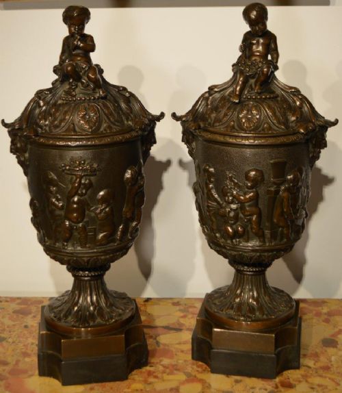 A Good Pair of 19th Century Cast Bronze Urns