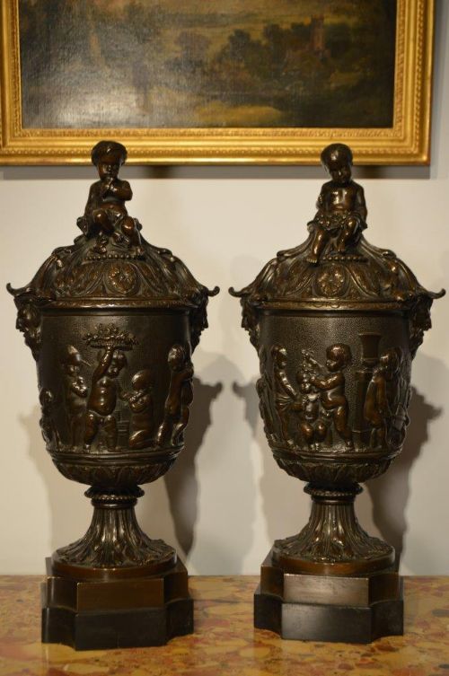 fig 1. A Good Pair Of 19th Century Cast Bronze Urns