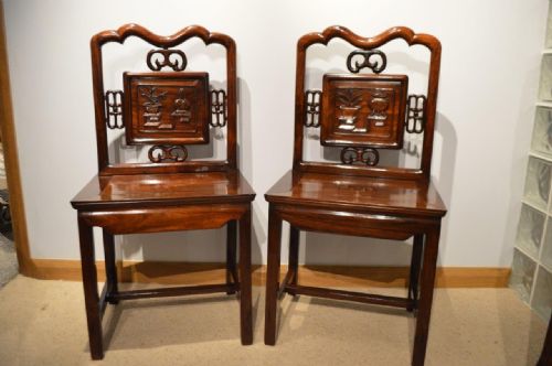 A Rare Pair of 19th Century Chinese Hardwood Hall Chairs