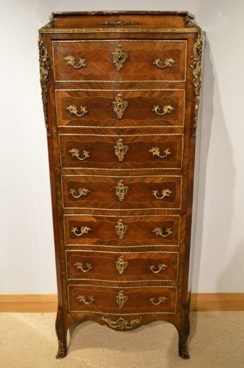 A French Rosewood & Brass Mounted 19th Century Secretaire Abattant