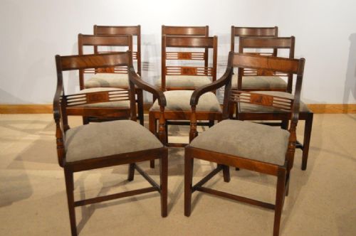 A Good Set of 8 Mahogany Regency Period Antique Dining Chairs