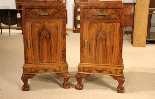 fig 1. A Good Pair Of Figured Walnut & Amboyna Art Deco Period Bedside Cabinets