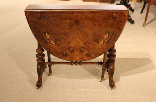 fig 1. A Beautiful Quality Burr Walnut Inlaid Victorian Period Sutherland Table