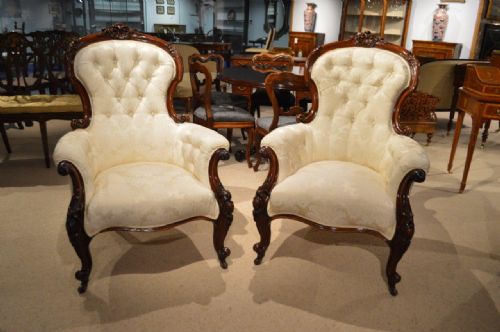 A Large Pair of Mahogany Victorian Period Carved Mahogany Armchairs