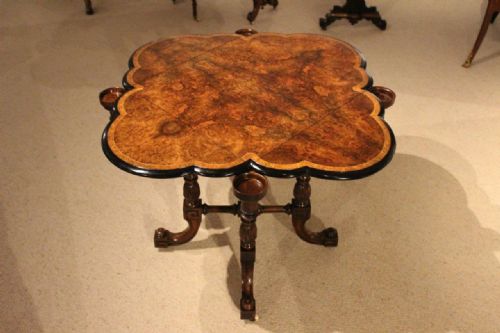 A Stunning Quality Burr Walnut & Amboyna Victorian Period Clover Leaf Games Table