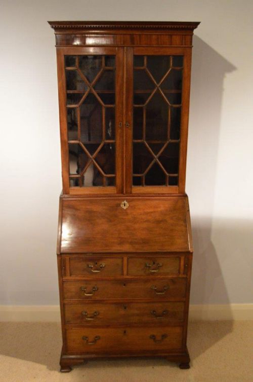 A Small Scale George III Style Mahogany Bureau Bookcase
