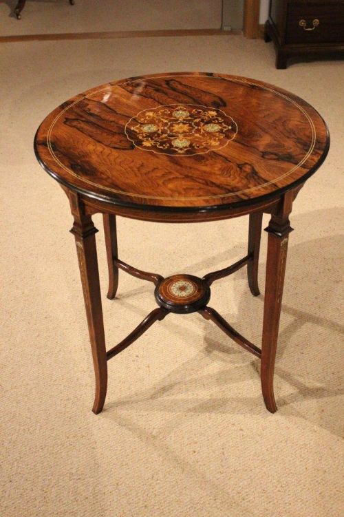 A Beautiful Rosewood Inlaid Late Victorian Period Circular Occasional Table