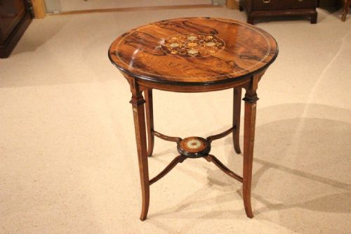 fig 1. A Beautiful Rosewood Inlaid Late Victorian Period Circular Occasional Table