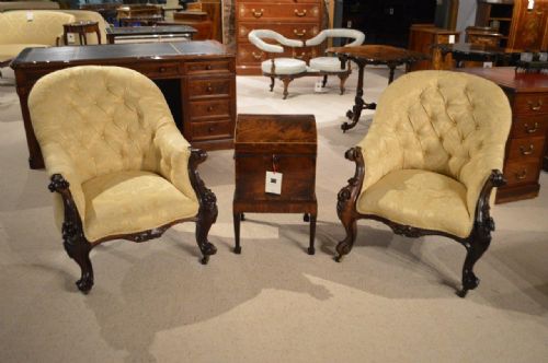 A Stunning Pair of Rosewood Victorian Period Antique Armchairs