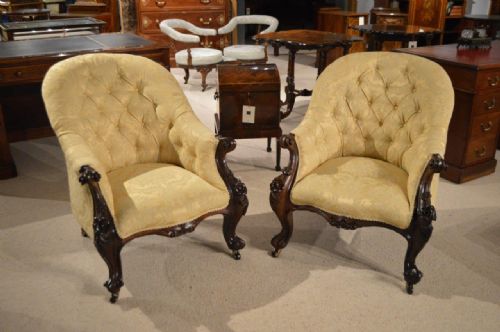 fig 1. A Stunning Pair Of Rosewood Victorian Period Antique Armchairs