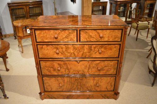 fig 1. A Stunning Burr Walnut Victorian Period Antique Chest Of Drawers