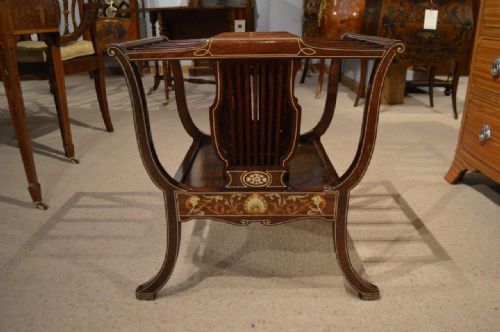 A Beautiful Mahogany Inlaid Edwardian Period Antique Canterbury