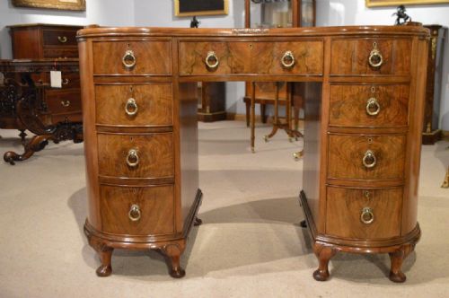 fig 1. A Beautiful walnut & burr walnut 1920s kidney shaped desk