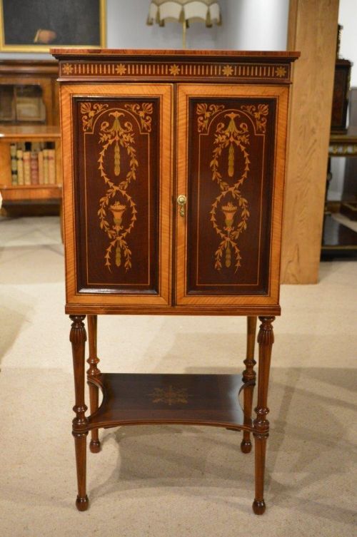 fig 1. A Fine Quality Mahogany Inlaid Antique Music Cabinet By Edwards & Roberts Of London
