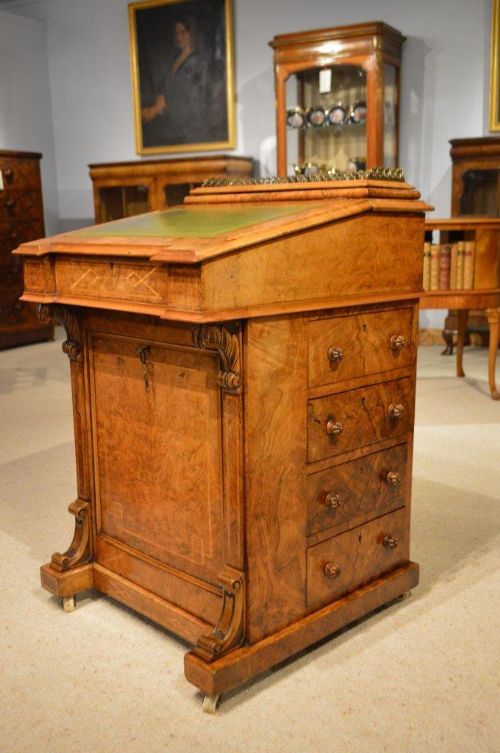 A Beautiful Burr Walnut & Kingwood Victorian Period Antique Davenport