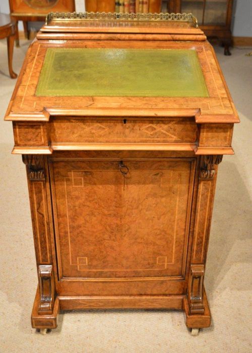 fig 1. A Beautiful Burr Walnut & Kingwood Victorian Period Antique Davenport