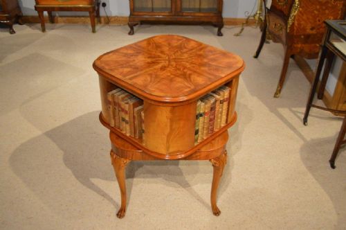 A Beautiful Figured Walnut 1920s Period Antique Revolving Bookcase