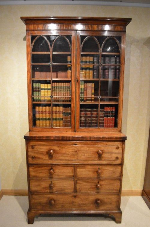 A Good Mahogany Regency Period Antique Secretaire Bookcase