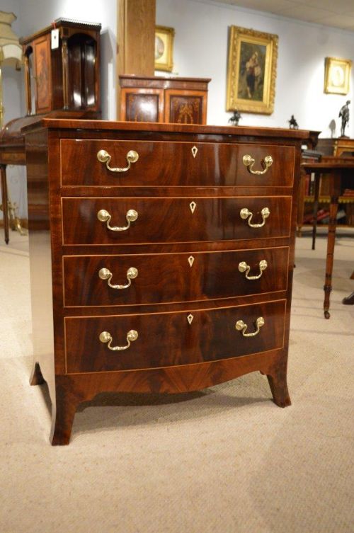 A Beautiful Mahogany Inlaid Edwardian Period Antique Bow Front Chest of Drawers