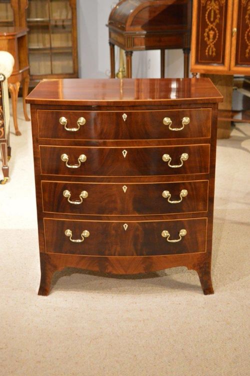 fig 1. A Beautiful Mahogany Inlaid Edwardian Period Antique Bow Front Chest Of Drawers