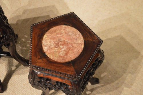 fig 1. A Small Pair Of Hardwood Chinese Marble Inset Stands