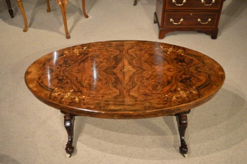 A Burr Walnut & Marquetry Inlaid Victorian Period Antique Coffee Table (Adapted)