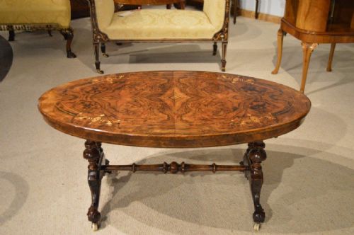 fig 1. A Burr Walnut & Marquetry Inlaid Victorian Period Antique Coffee Table (Adapted)