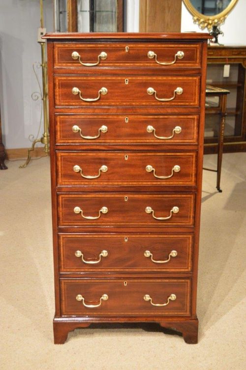 A Mahogany Inlaid Edwardian Period Antique Tall Chest of Drawers