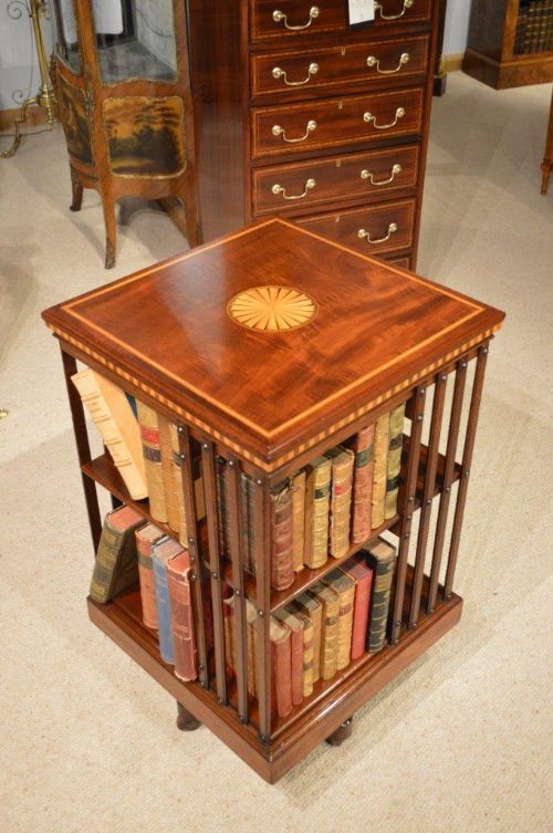 A Mahogany Inlaid Edwardian Period Antique Revolving Bookcase