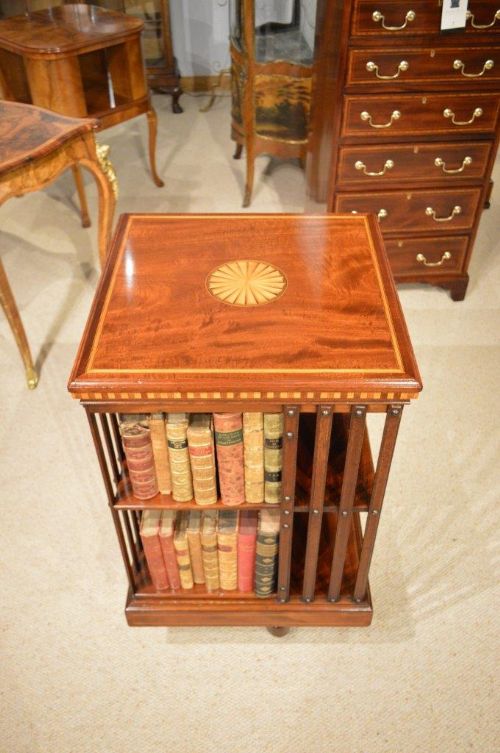fig 1. A Mahogany Inlaid Edwardian Period Antique Revolving Bookcase