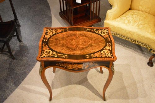 19th Century French Burr Walnut, Ebony & Marquetry Antique Side Table