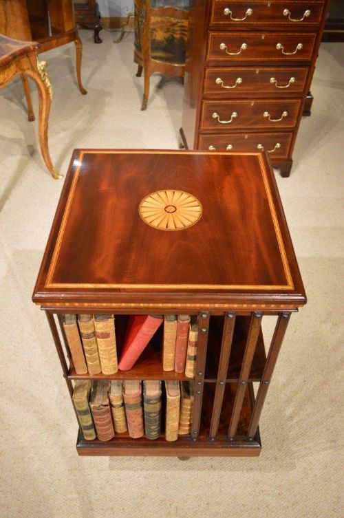 A Mahogany Inlaid Edwardian Period Antique Revolving Bookcase
