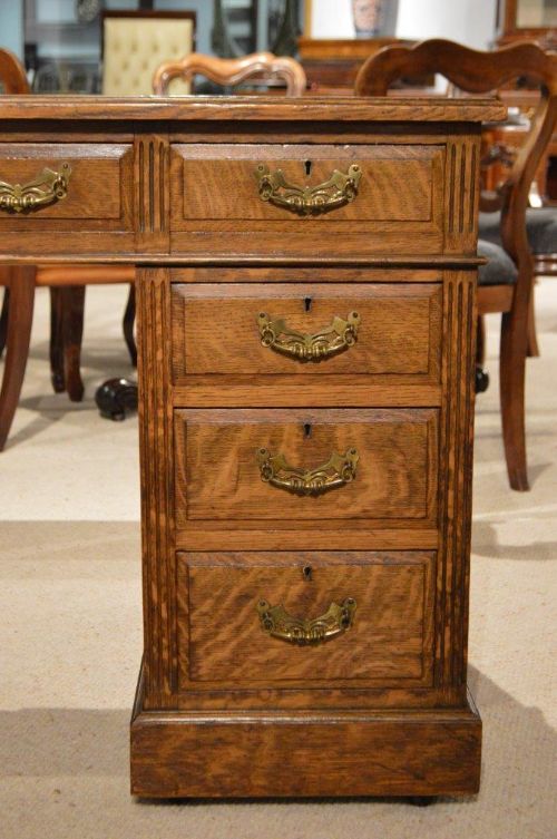 fig 1. A Solid Oak Edwardian Period Antique Pedestal Desk