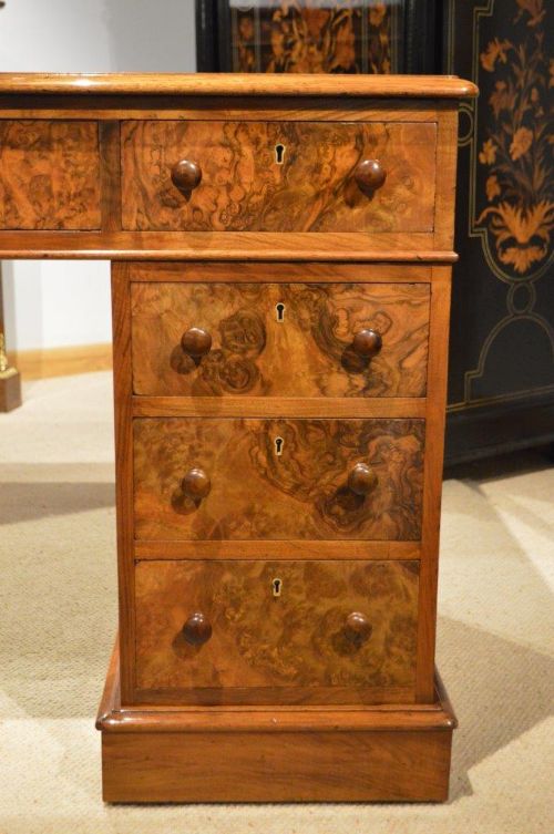 fig 1. A Beautiful Burr Walnut Victorian Period Antique Pedestal Desk